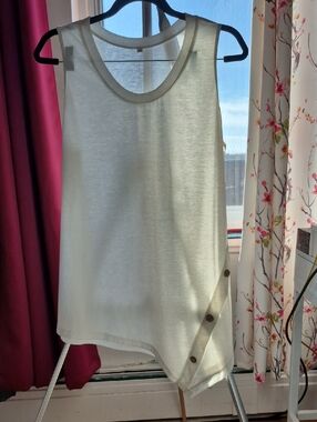 2XL Sleeveless White Button-Hem Asymmetrical  Top 80% Poly 20% Cotton